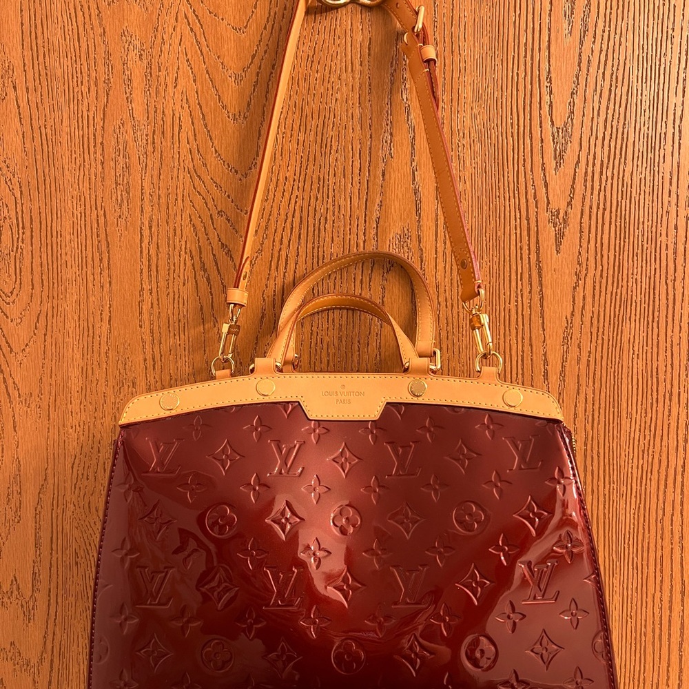 Louis Vuitton Burgundy and Tan Patent Shoulder Bag